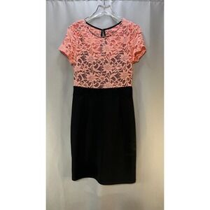 New Bell Sheath Dress Women 1XL Black Coral Lace Sequin Stretch Round Neck Party